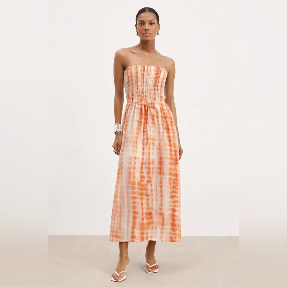 Guess Strapless Orange / Coral  Tie-Dye Dress Size S